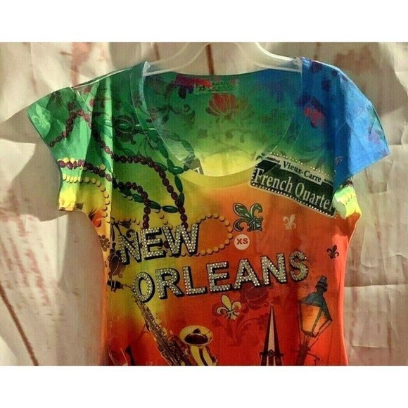 Maxi & Co Womens New Orleans French Quarter Sequin Shirt Size XS Multicolor Cap - Picture 3 of 10